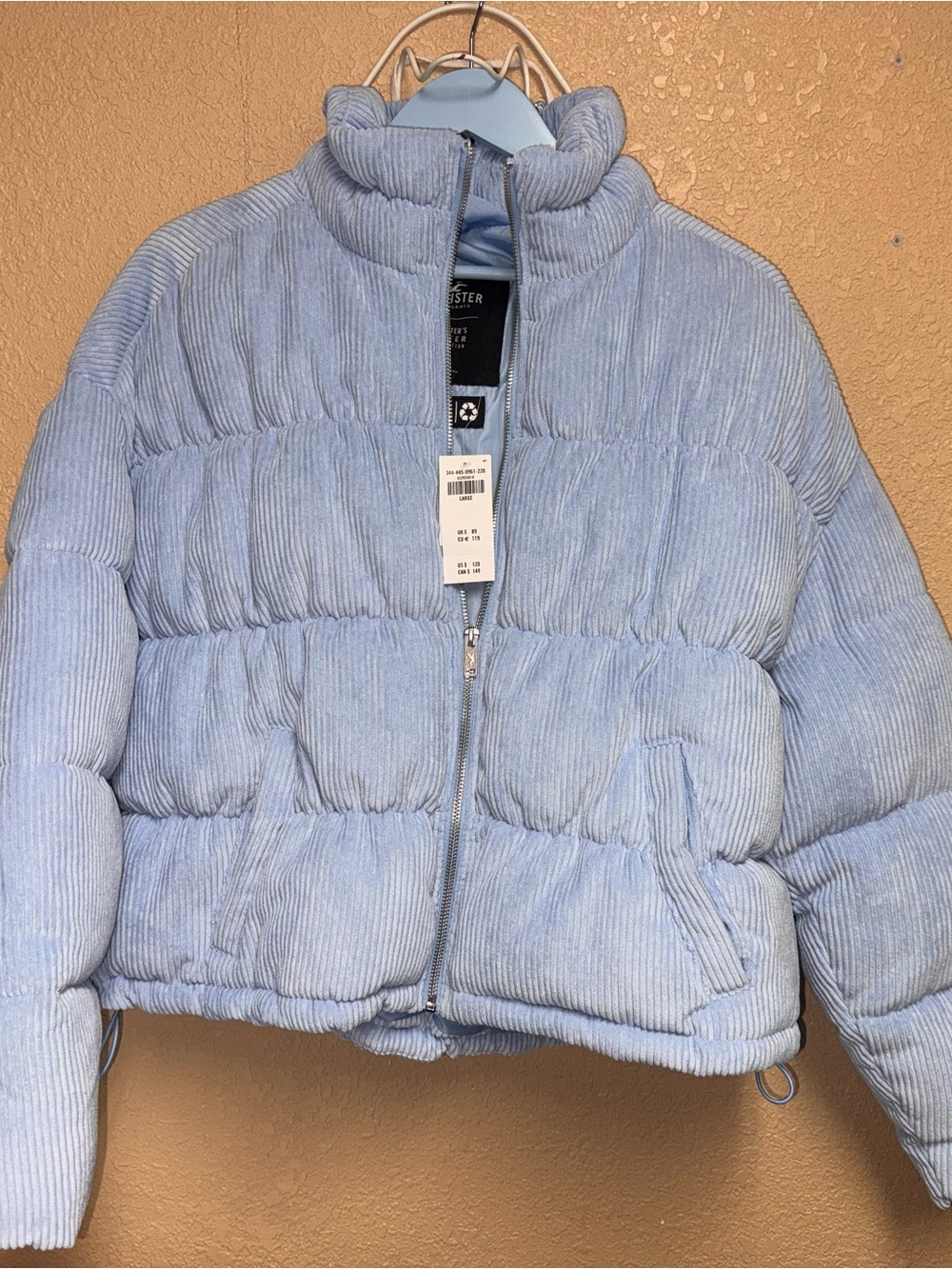 Hollister Light Blue Corduroy Puffer Jacket